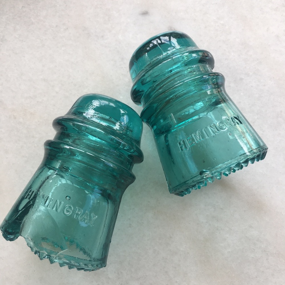 Pair of No.16 Hemingray Teal Aqua Glass Insulators